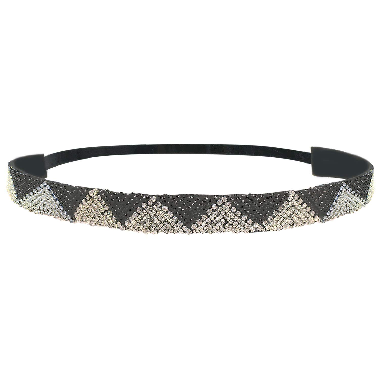 Mia Embellished Headband, Beautiful, Handmade Beaded Headwrap, Black And Silver Zig Zag Design, Pretty Velvet Lining, Adjustable Elastic Strap, Trendy, Chic, AED 71.63