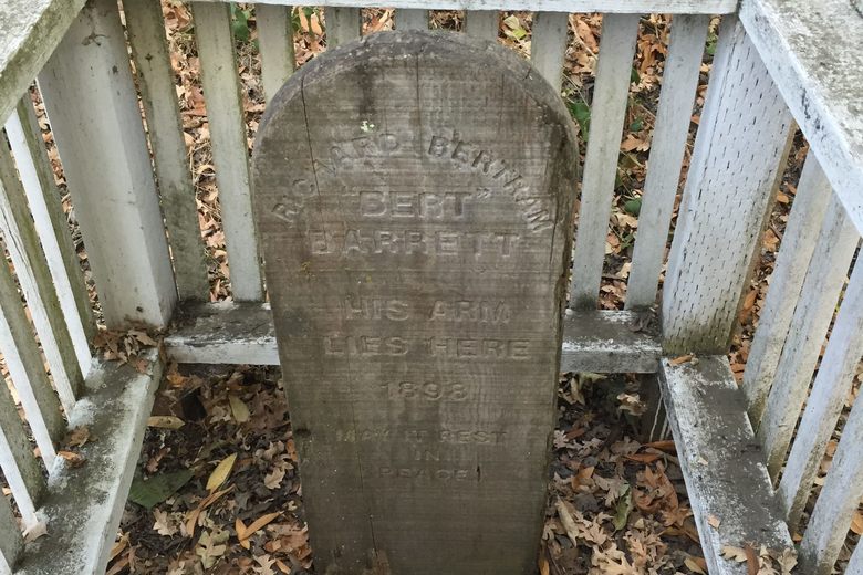 Bert Barrett’s grave for his left arm