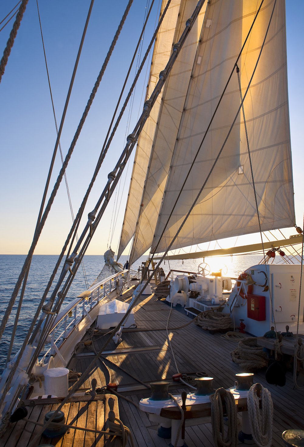 The four-masted barquentine ship has 16 sails