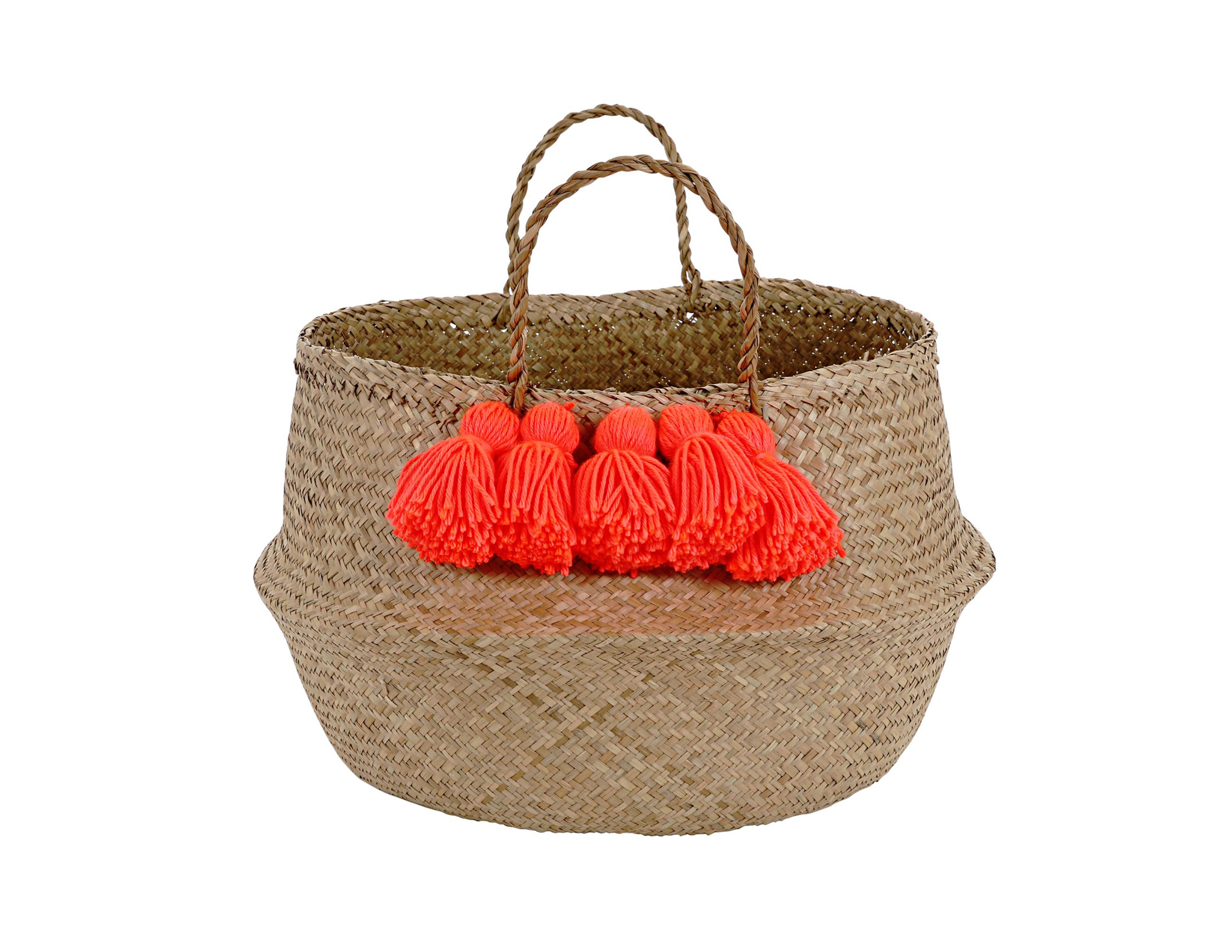 Neon Coral Tassel Basket