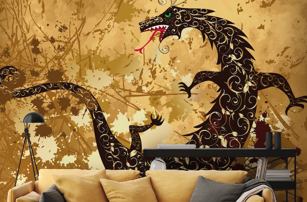 Dragon On A Background Grunge Wallpaper Mural