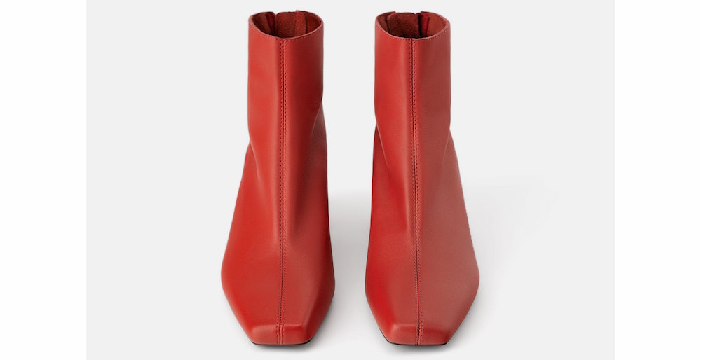 Zara Red Leather Square Heel Ankle Boots