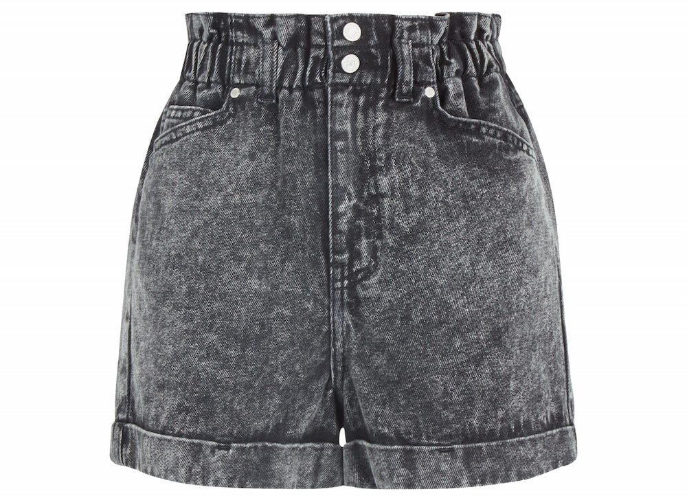 New Look Black Acid Wash Paperbag Denim Shorts