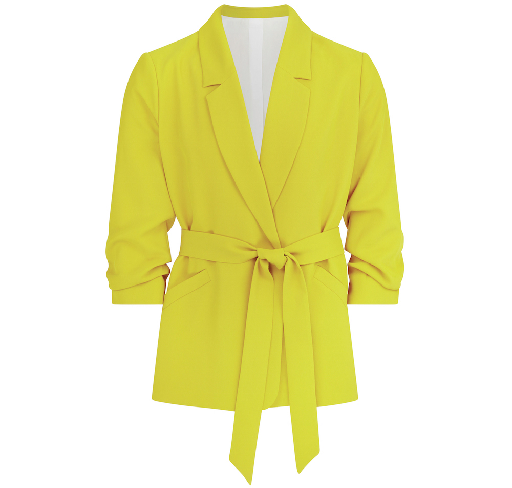 River Island Plus Yellow Ruched Sleeve Belted Blazer