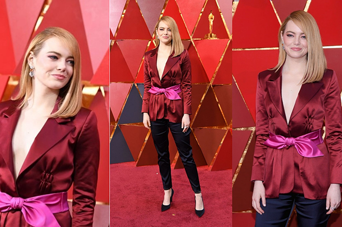 Emma Stone Louis Vuitton Pantsuit at the Oscars 2018