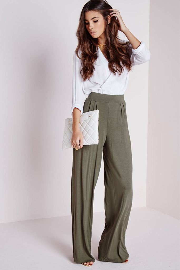 Wide Legged Pants with a Silk Blouse