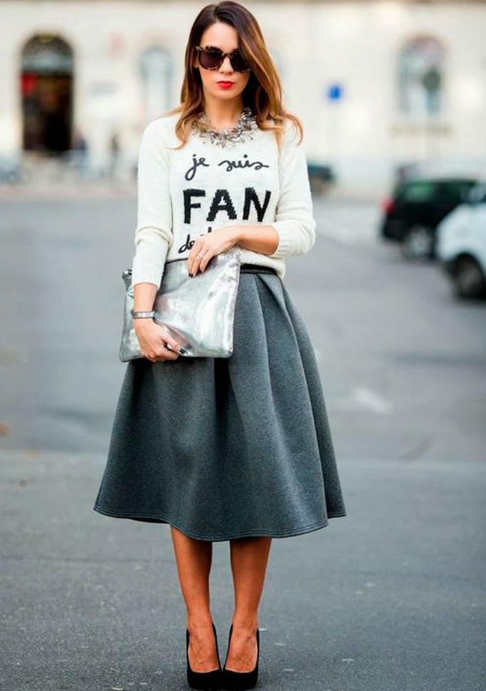 Things To Wear When You Have Nothing To Wear Flared Skirt paired with a Sweatshirt/T-shirt