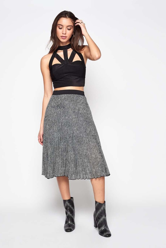 Miss Selfridge - Black Animal Print Pleated Midi Skirt Miss Selfridge - Black Animal Print Pleated Midi Skirt