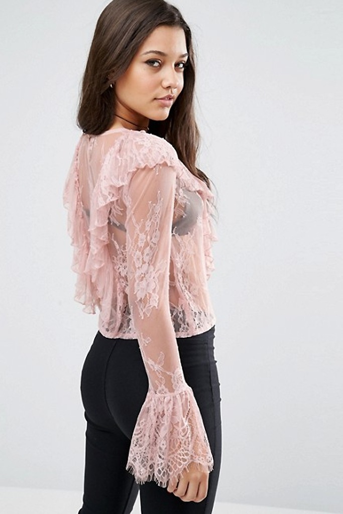 ASOS - Top In Lace With Ruffle Front And Long Sleeve