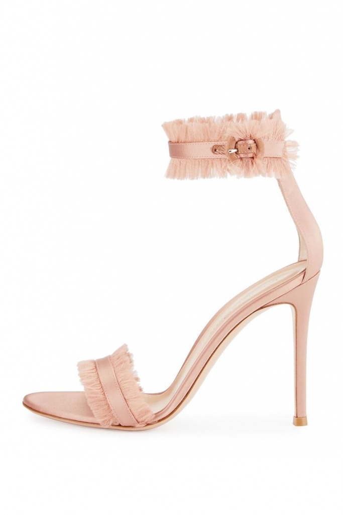 Fringed Silk Portofino Sandal in Nude, GIANVITO ROSSI, $875