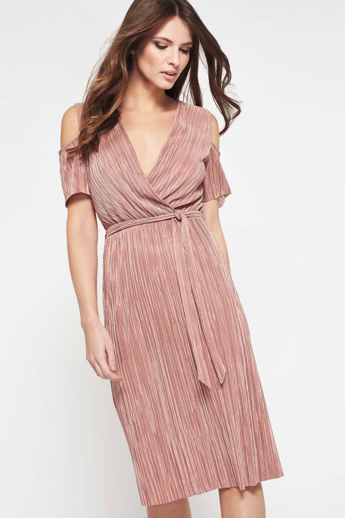 Miss Selfridge - Pink Plisse Cold Shoulder Dress Miss Selfridge - Pink Plisse Cold Shoulder Dress