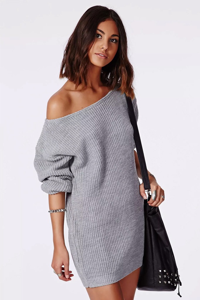 Missguided - Off shoulder Grey knitted Sweater Dress Missguided - Off shoulder Grey knitted Sweater Dress