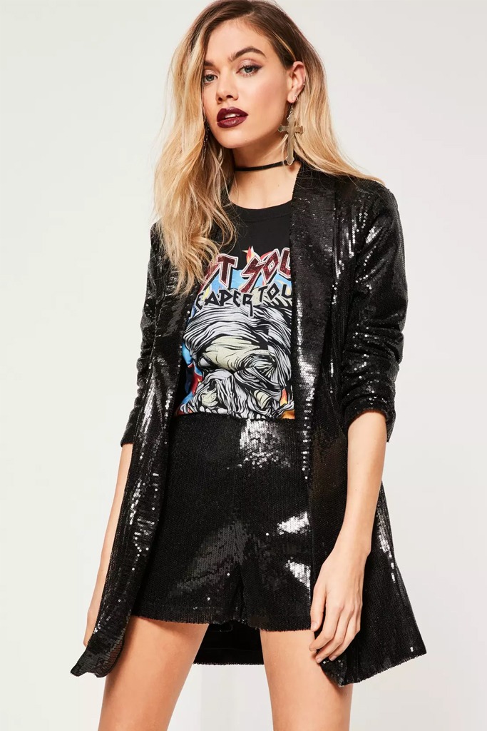 Missguided - Black Sequin Longline Blazer