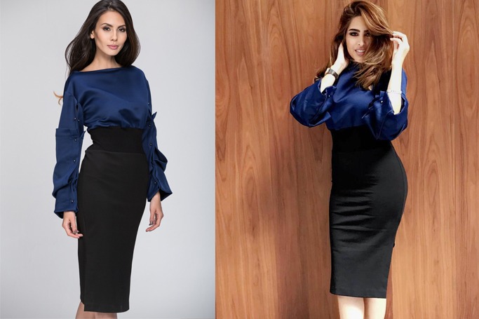 The Real Fouz in her Puff Sleeve Color Black Dress The Real Fouz in her Puff Sleeve Color Black Dress