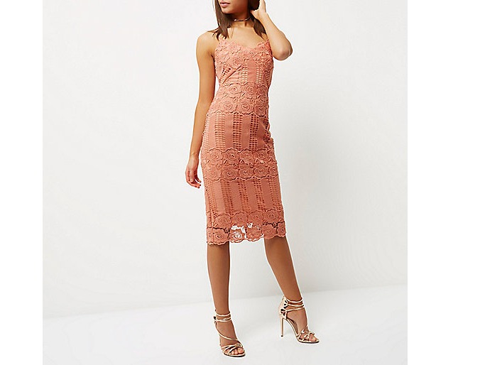 River Island - Peach Pink Lace Bodycon Dress