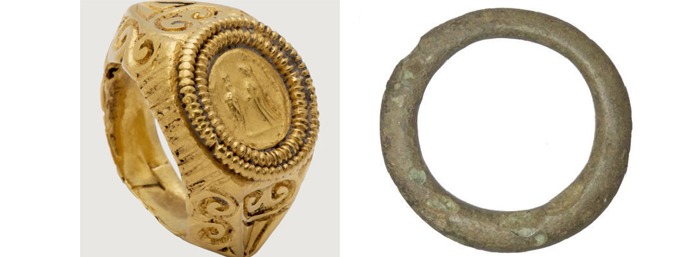 A sample of gold and iron Roman rings A sample of gold and iron Roman rings