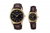 Casio His & Hers Black Dial Leather Watch