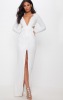 PrettyLittleThing White Metallic Detailed Cut Out Plunge Maxi Dres