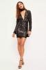 Missguided - Black Sequin Plunge Bodycon Dress
